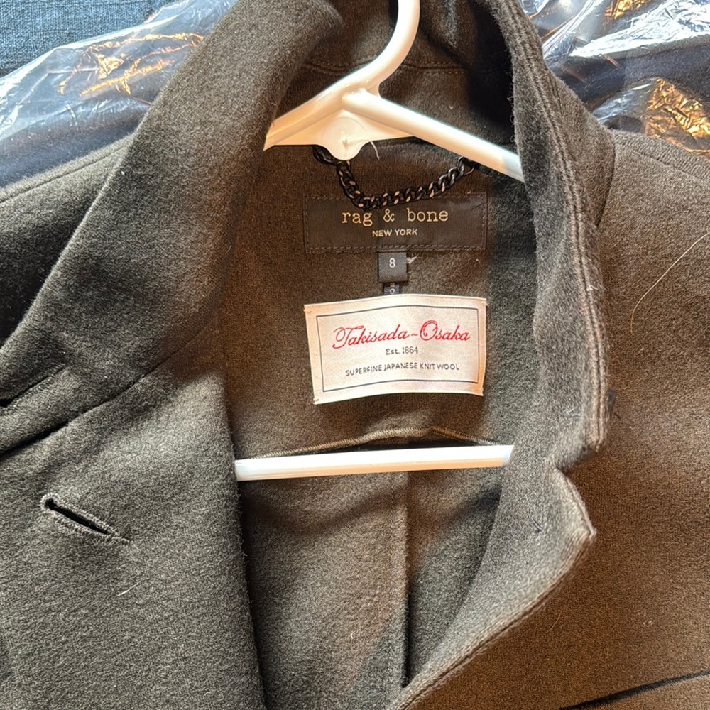rag & bone Dark Olive Wool Coat with Classic Collar